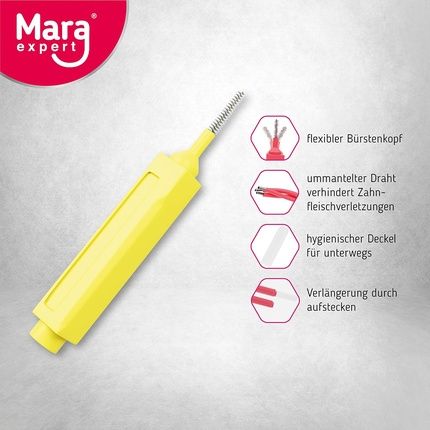 Interdental Brush Yellow Mara Expert 0.7Mm Iso 4 Medium Wide 8 Interdental Brushes Bioplastic Brushes For Interdental Spaces With Mint Flavor Chlorhexidine Fluoride