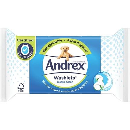 Andrex Classic Clean Washlets Damp Toilet Paper Plastic Free And