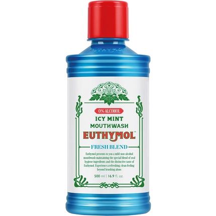 Euthymol Mouthwash Icy Mint 500Ml With Fluoride Alcohol-Free Distinctive Strong Taste Flavor