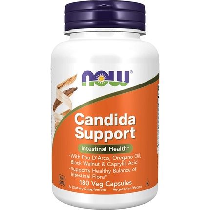 Now Candida Support With Pau D'Arco, Oregano Oil, Black Walnut & Caprylic Acid 180 Veg Capsules