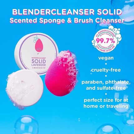 Beautyblender Solid Lavender Scented Sponge And Brush Cleanser 1Oz - Travel Size Makeup Tool Cleanser With Aloe Coconut Oil And Lavender
