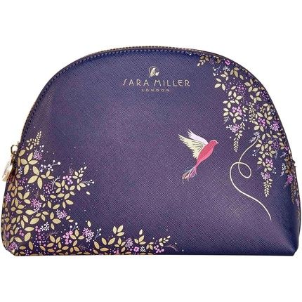 Sara Miller Beauty Chelsea Cosmetic Bag Purple Medium Hummingbird Navy - Image 3