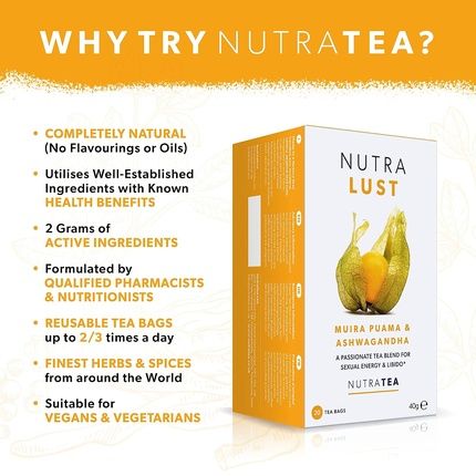 Nutralust Libido-Boosting Tea With Ashwagandha, Muira Puama, Ginseng, Black Tea, And Maca 20 Tea Bags - Image 3