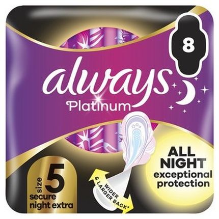 Always Platinum Secure Night Extra Sanitary Napkins With Wings