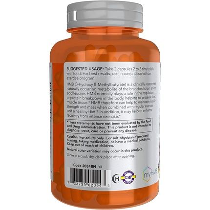 Now Foods Sports Hmb 500Mg Vegetarian Capsules 120 - Image 3