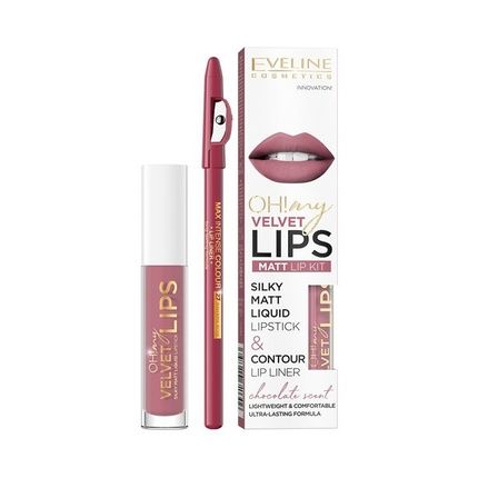 Eveline Oh My Lips Liquid Matte Lipstick & Contour Lip Liner 4.5Ml In 13 Brownie Biscotti