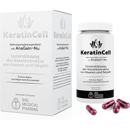 Keratincell Hair Vitamins With Biotin, Msm, Anagain Nu, Iron, Nettle Leaf Extract, L-Cysteine, Dl-Methionine - Keeps Your Hair Healthy And Your Nails Strong - 60 Vegan Capsules