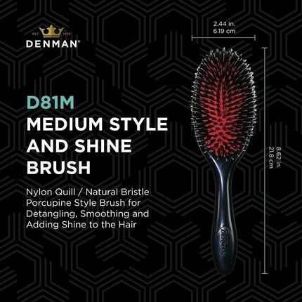 Denman Hairbrush D81M Pneumatic Brush With Boar Bristles And Nylon Pins 11 Rows