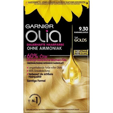 Garnier Olia Oil Coloration Permanent Hair Colour No Ammonia Intense Colour 9.30 Caramel Gold 60G