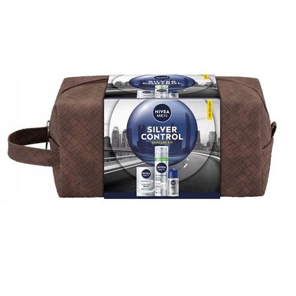 Nivea Men Silver Control Shaving Foam 200Ml After Shave Balm 100Ml Rollon Antiperspirant 50Ml Cosmetic Bag