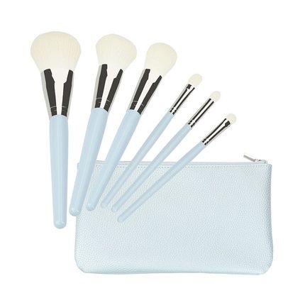 T4B Mimo Bamboo Makeup Brush Set With Travel Size And Travel Bag Blue 6 Pieces
