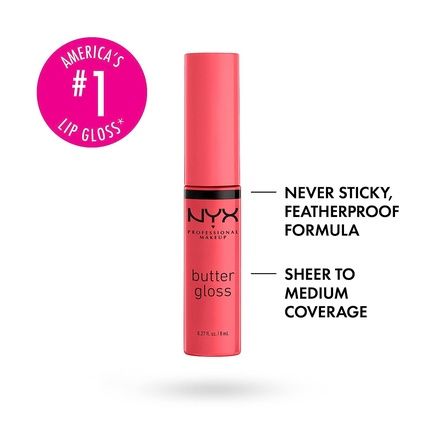 Nyx Professional Makeup Butter Gloss Sorbet Non-Sticky Lip Gloss 0.27 Fl Oz