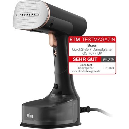 Braun Quickstyle 7 Gs7077Bk Steam Smoother With Dual Freeglide 3D Technology Faststeam Technology Steamer 35G/Min Steam 250Ml Water Tank 3M Cable Length Ready In 35 Seconds 1600W Black/Copper
