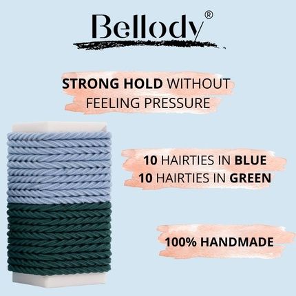 Bellody Minis Small Mini Hair Ties For Stylish Braids And Small Braids 20 Pieces Green/Blue