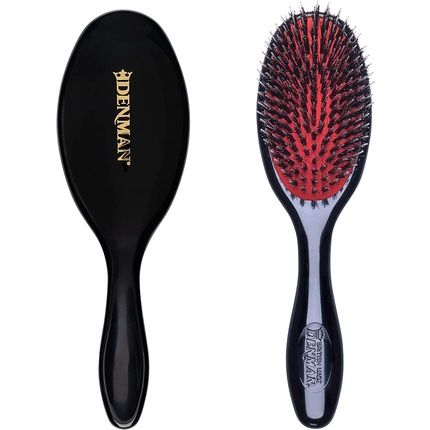 Denman Cushion Hair Brush With Soft Nylon Quill Boar Bristles - Porcupine Style - Black P081S