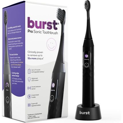 Burst Pro Sonic Advanced Electric Toothbrush For Adults Black With Soft Bristles