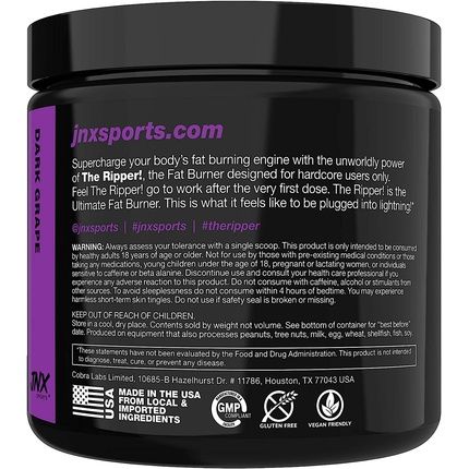 Jnx Sports The Ripper! Fat Burner Dietary Supplement With Super Thermogenesis, Appetite Control & Extreme Energy Dark Grape 30 Servings