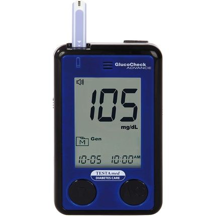 Testamed Glucocheck Advance Blood Glucose Meter With Test Strips And Lancet Device - Optional Voice Output
