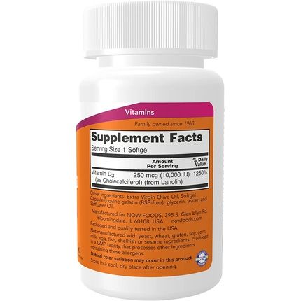 Now Supplements Vitamin D-3 10,000 Iu Structural Support 120 Softgels