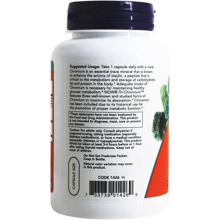 Now Foods Tri-Chromium 500Mcg Vegetarian Capsules 180 Count - Image 3