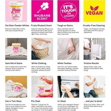 Pink Stuff The Miracle Laundry Oxi Stain Remover Powder For Whites 1Kg - Image 3