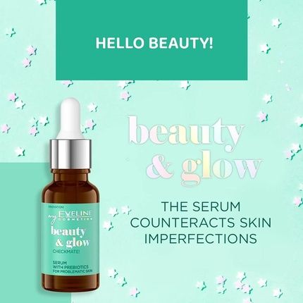 Eveline Beauty & Glow Checkmate! Serum With Prebiotics For Problem Skin Vegan Prevents Free Radicals Soothes 98% Natural Ingredients With 7% Perfecting Complex 18Ml