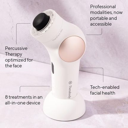 Theraface Pro Handheld Facial Massage Device Compact Electric Face And Skin Care Therapy Tool 8-In-1 Treatment With Microcurrent And Led Light Therapy Rings For Ultimate Personal Beauty White
