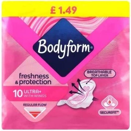 Bodyform Ultra With Wings Normal Perfume Free Sanitary Towels - Pack Of 10