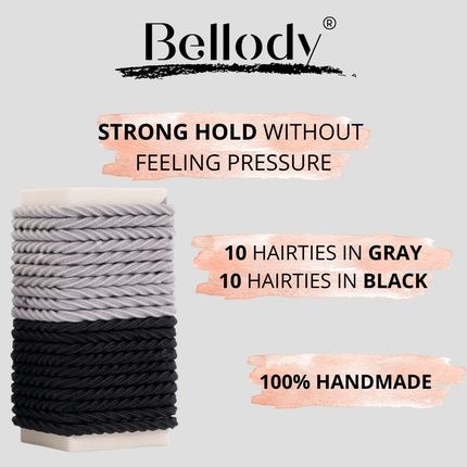 Bellody Minis Small Mini Hair Ties For Stylish Braids & Small Braids 20 Pieces Black/Gray