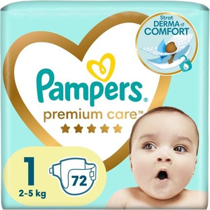 Pampers Premium Care Size 1 Disposable Diapers 72 Pcs - For 2-5 Kg