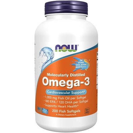 Now Omega-3 180 Epa / 120 Dha Molecularly Distilled Cardiovascular Support 200 Fish Gelatin Softgels