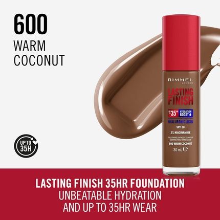 Rimmel Lasting Finish 35Hr Foundation 600 Warm Coconut Full Coverage
