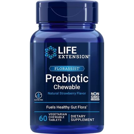 Life Extension Florassist Prebiotic Chewable Natural Strawberry Flavor 60 Tablets