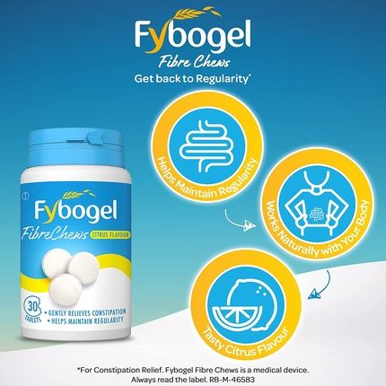 Fybogel Fibre Chews Citrus Flavour Chewable Fibre Tablets 30 Tablets
