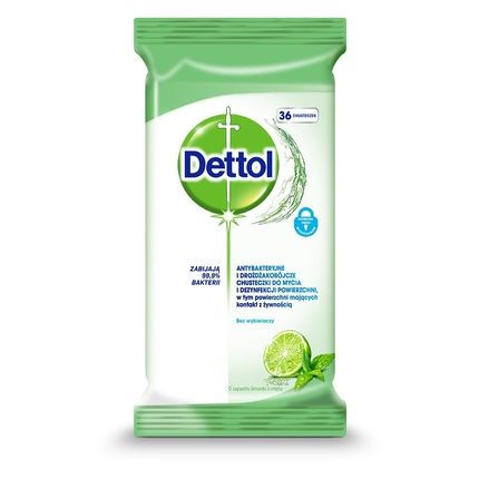 Dettol Antibacterial Cleaning And Disinfecting Wipes Lime And Mint - 36 Pieces