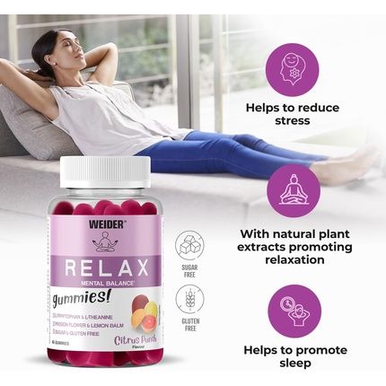 Weider Relax Gummies Citrus Punch Flavor 40 Gums With L-Theanine