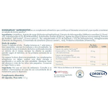 Donnaplus Safromotive Dietary Supplement For Well-Being 60 Capsules - Image 3