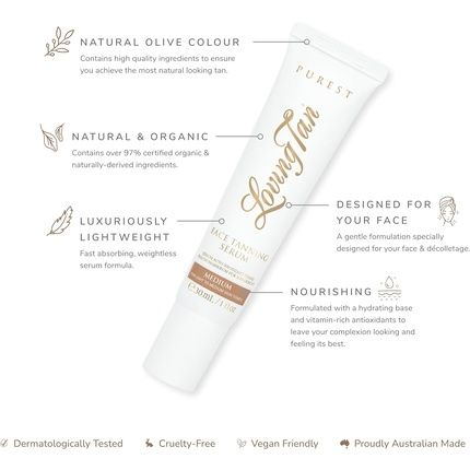 Loving Tan Purest Face Tanning Serum Medium 30Ml - 5+ Self Tanner Applications - Image 3