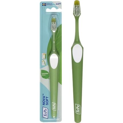 Tepe Nova Soft Toothbrush For Adults With Tapered Head, Angled Neck, And Thumb Grip