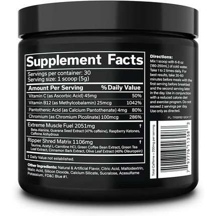 Jnx Sports The Ripper! Fat Burner Dietary Supplement With Super Thermogenesis, Appetite Control & Extreme Energy Blue Raspberry 30 Servings