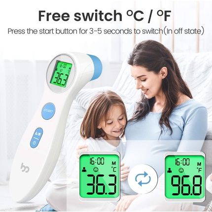 Forehead Thermometer For Adults Kids Non Contact Infrared Digital Baby Body Temperature White - Image 3