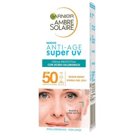 Garnier Ambre Solaire Anti-Age Super Uv Protection Face Cream For Sensitive Skin Spf 50 With Hyaluronic Acid 50Ml