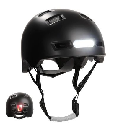Crazy Safety Urban Bicycle And Skater Helmet With Front And Rear Lights - Black - Size M 54-57 Cm
