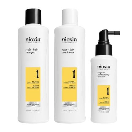 Nioxin Scalp + Hair Thickening System 1 Hair Care For Untreated Hair - Shampoo, Conditioner & Scalp Treatment Set