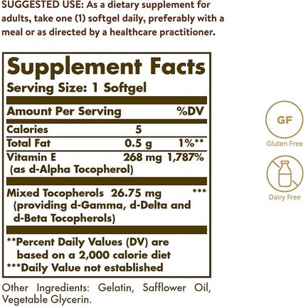Solgar Natural Source Vitamin E 268Mg Softgels - Protects Cells From Oxidative Stress - Immune System Support - Vegan And Gluten Free