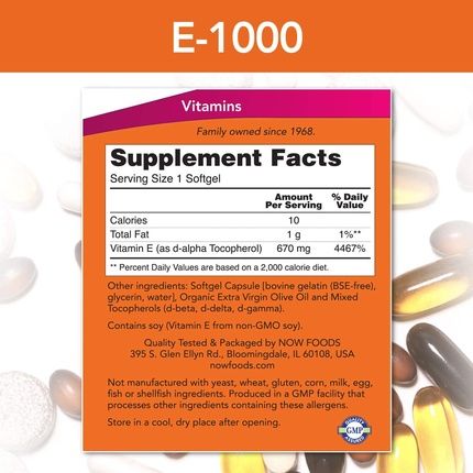 Now Foods Vitamin E 1000 Antioxidant Vitamin 100 Softgels