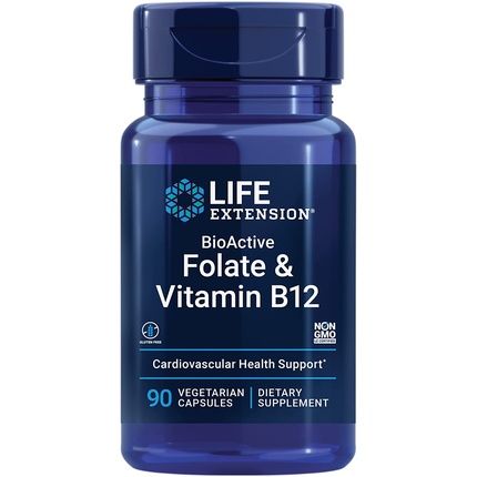 Life Extension Bioactive Folate & Vitamin B12 Vegetarian Capsules 90 Count