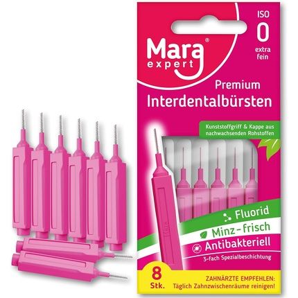 Interdental Brush Pink Mara Expert 0.4Mm Iso 0 Extra Fine 8 Interdental Brushes Bioplastic Brushes For Interdental Spaces With Mint Flavor Chlorhexidine Fluoride
