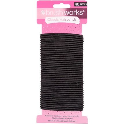 Brushworks Classic Black Hairbands - Pack Of 40