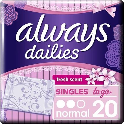 Always Dailies Singles To Go Fresh Panty Liners 20 Count